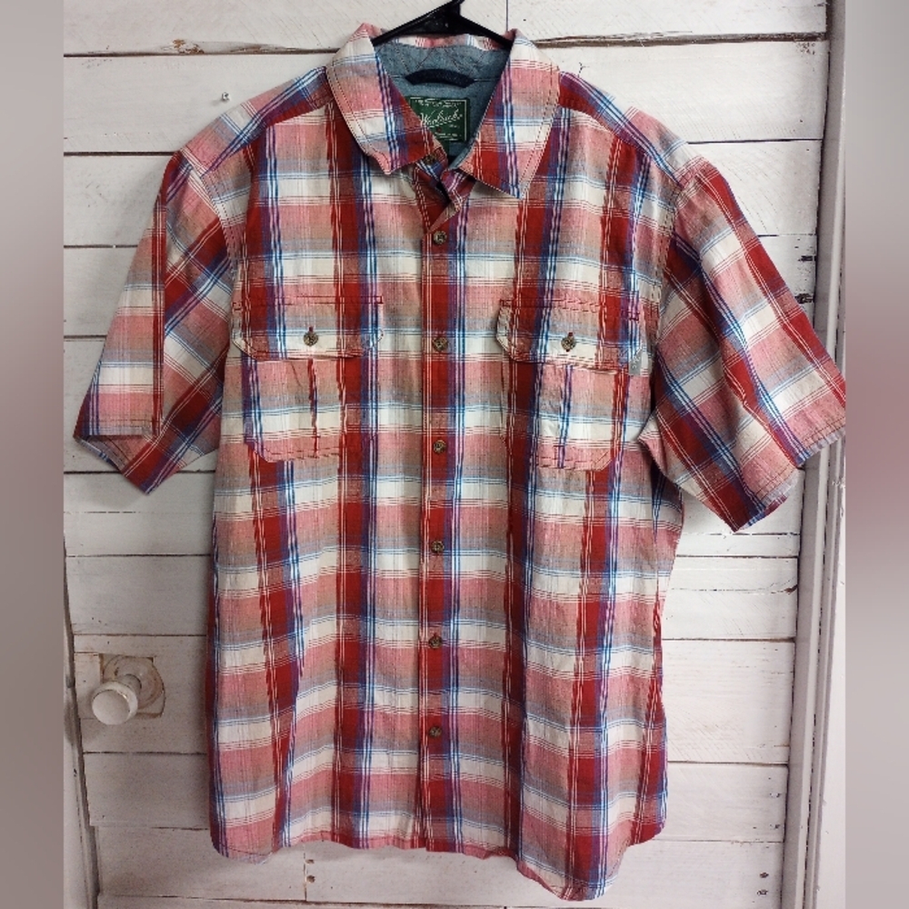 Woolrich Men's Midway Yarn Dye Short Sleeve Button-Up Plaid Shirt Size Large